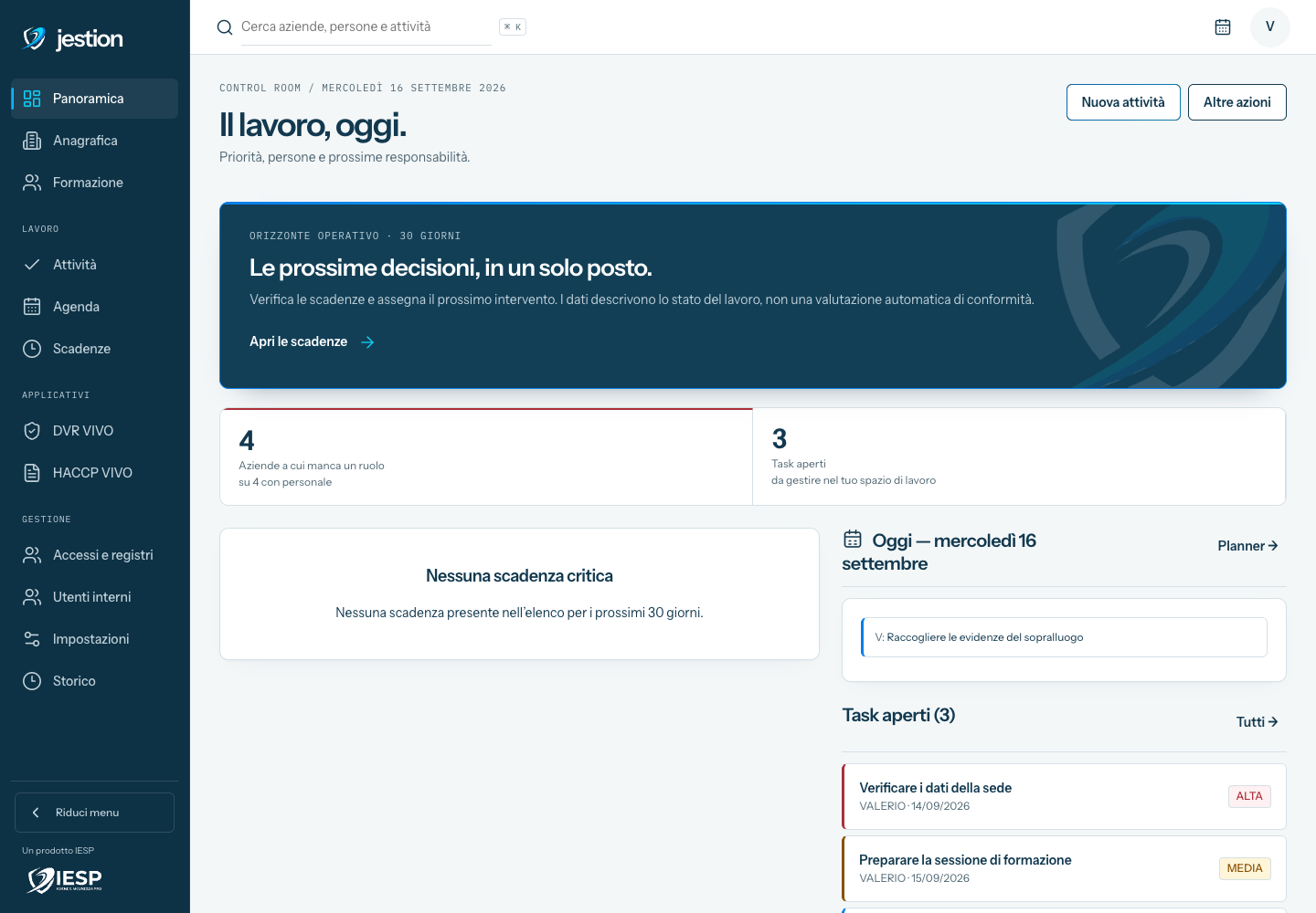 La nuova interfaccia Jestion: panoramica delle attività, agenda e scadenze
